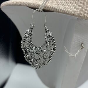 Silver Filigree Floral Drop Earrings - Women Jewelry